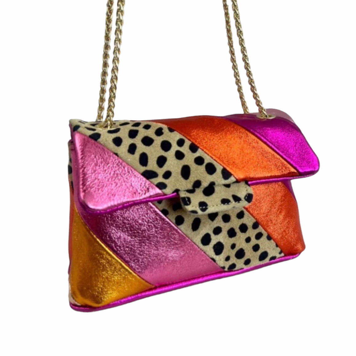 Tas Metallic Regenboog Cheetah Roze - Echt Leer