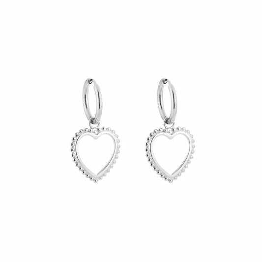 Dot Heart Earrings - Silver