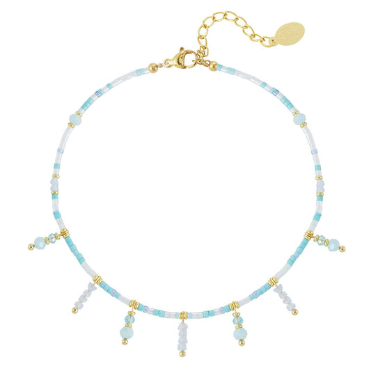 Beads Blue Anklet - Gold