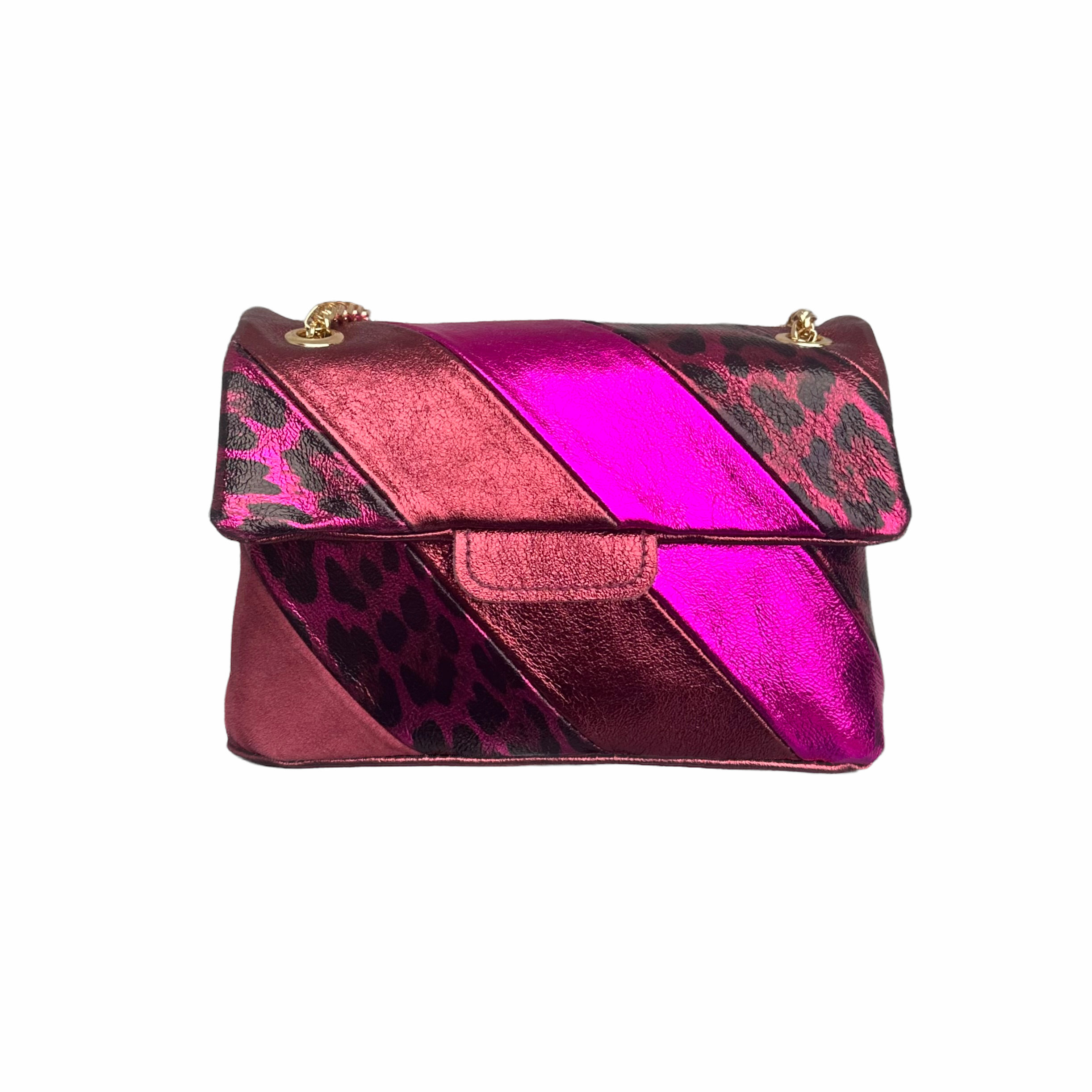 Tas Metallic Regenboog Panter Fuchsia - Echt Leer