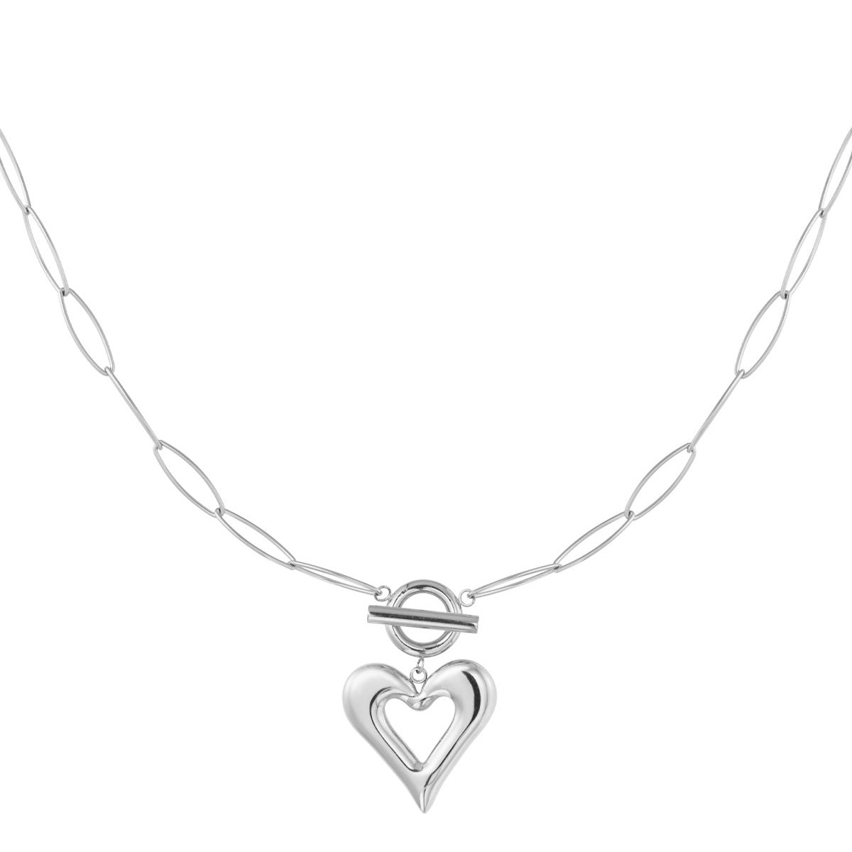 Chain Open Heart Necklace - Silver