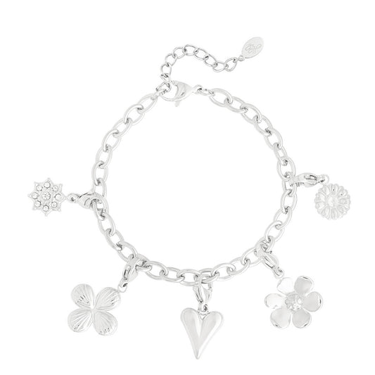 Figure Heart Flower Bracelet - Silver