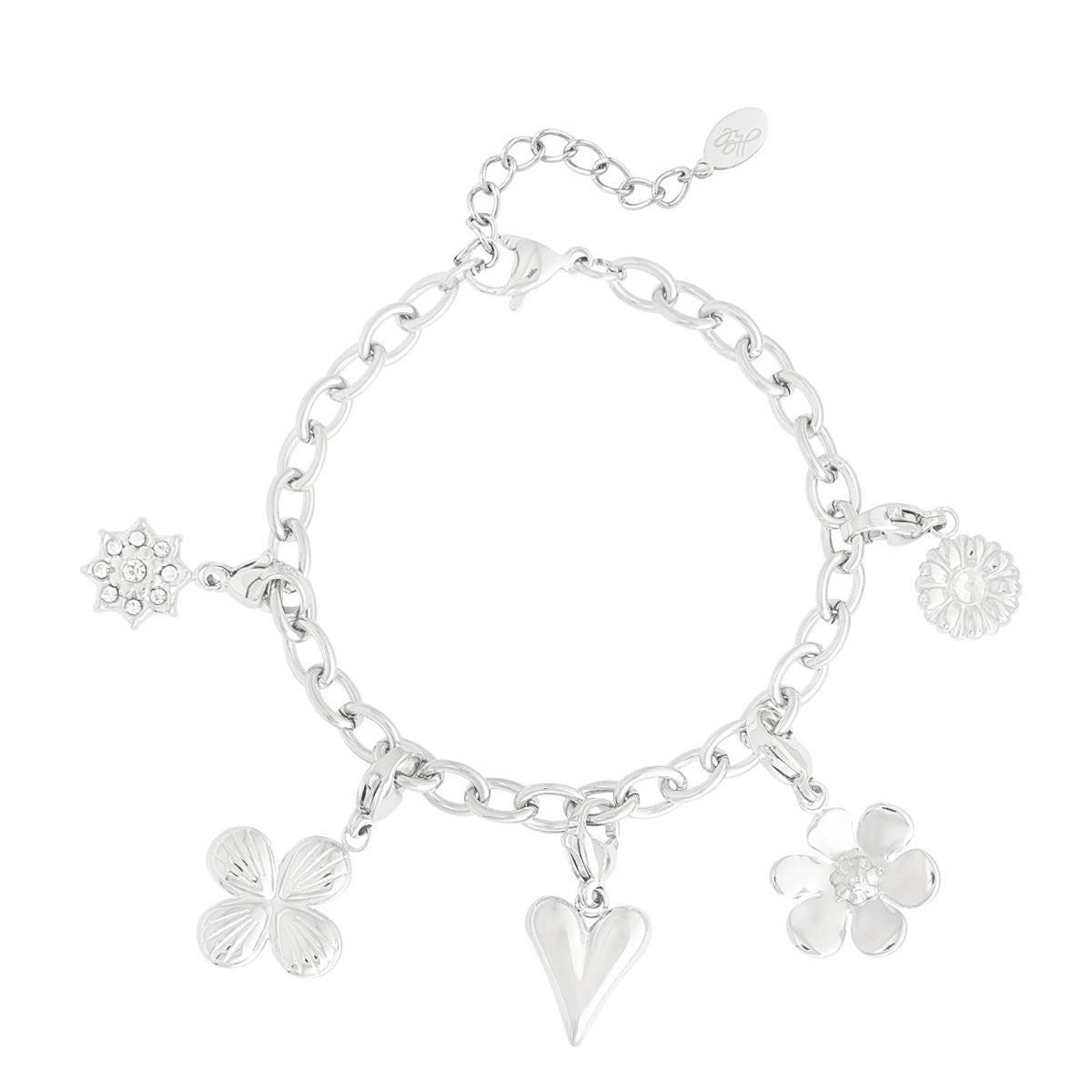 Figure Heart Flower Bracelet - Silver - Sieradenbycelin Sieradenbycelin Sieradenbycelin