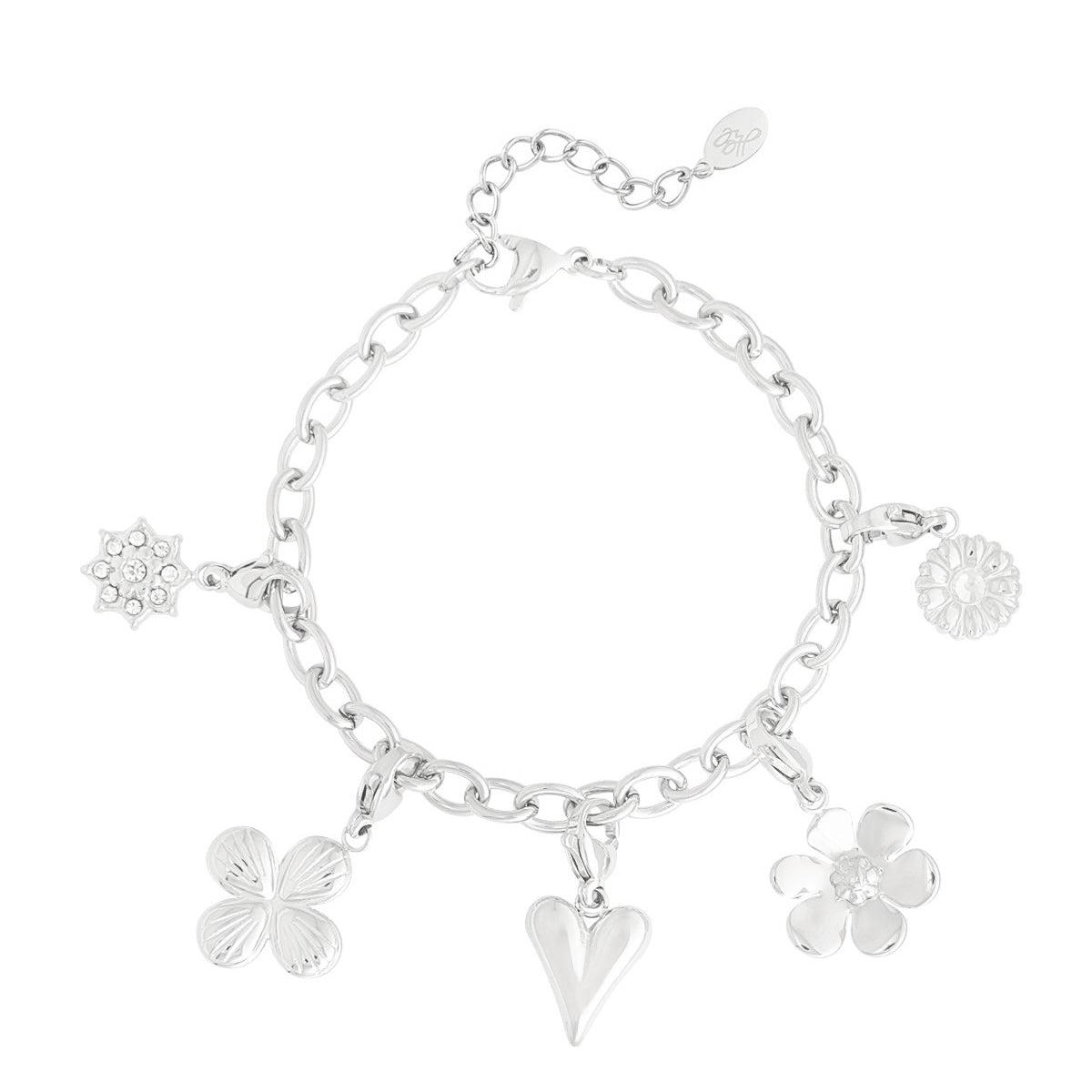 Figure Heart Flower Bracelet - Silver