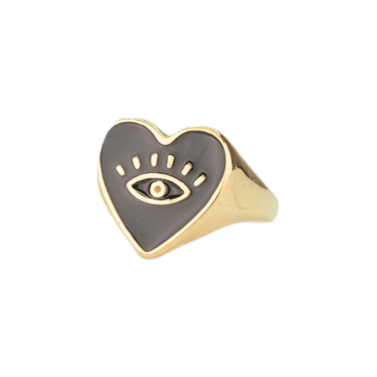 Eye Black Heart Ring - Gold