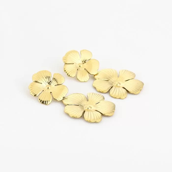 Double Flower Earrings - Gold