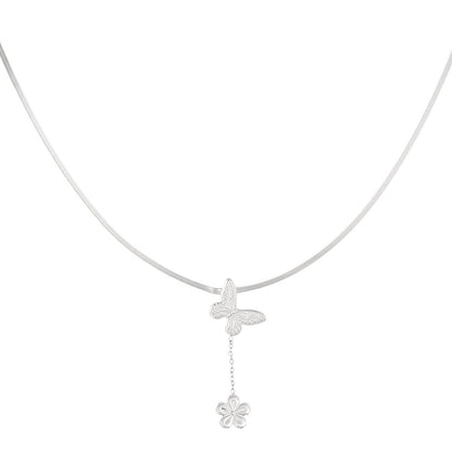 Butterfly Flower Necklace - Silver