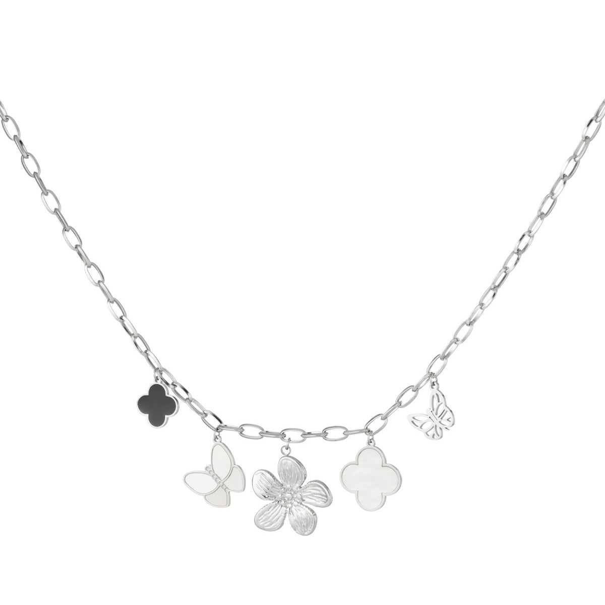 Figure Flower BW Necklace - Silver - Sieradenbycelin Sieradenbycelin Sieradenbycelin