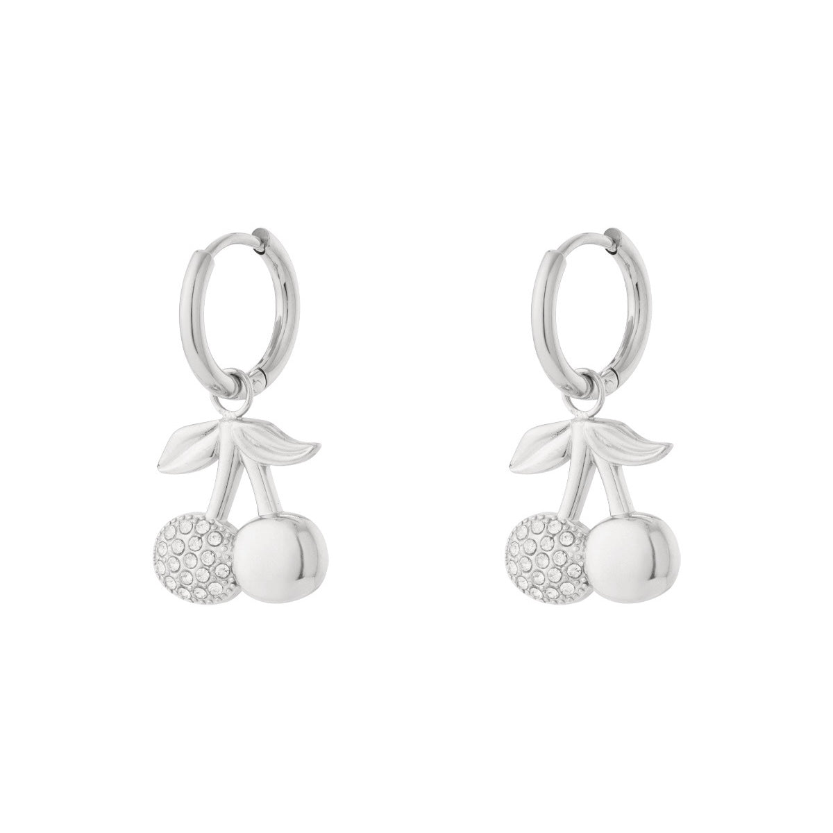 Cherry Glitter Earrings - Silver