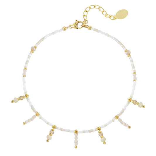 Beads White Anklet - Gold