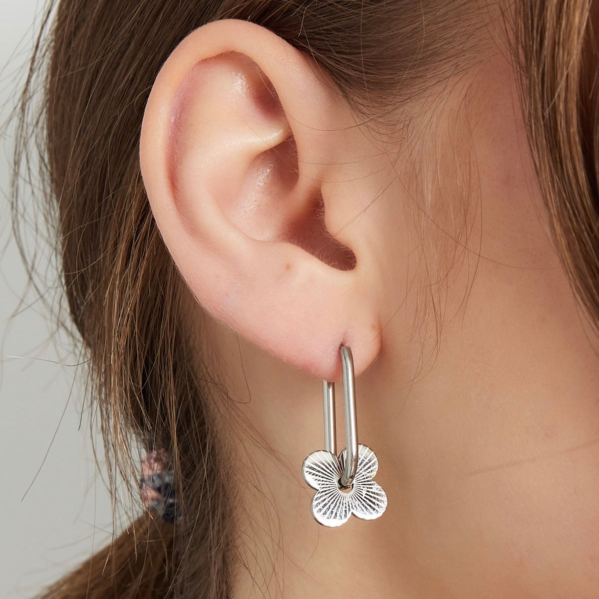 Long Flower Earrings - Silver