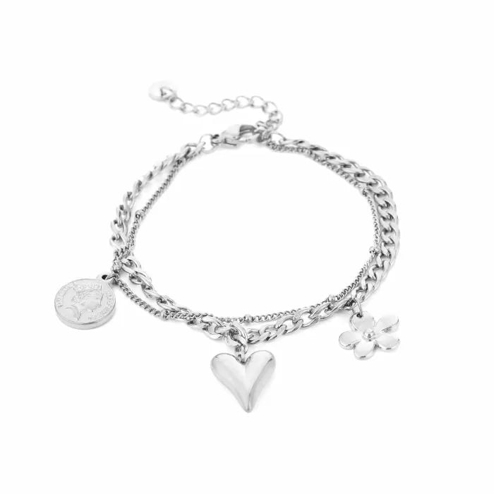 Bedels Double Clasica Bracelet - Silver