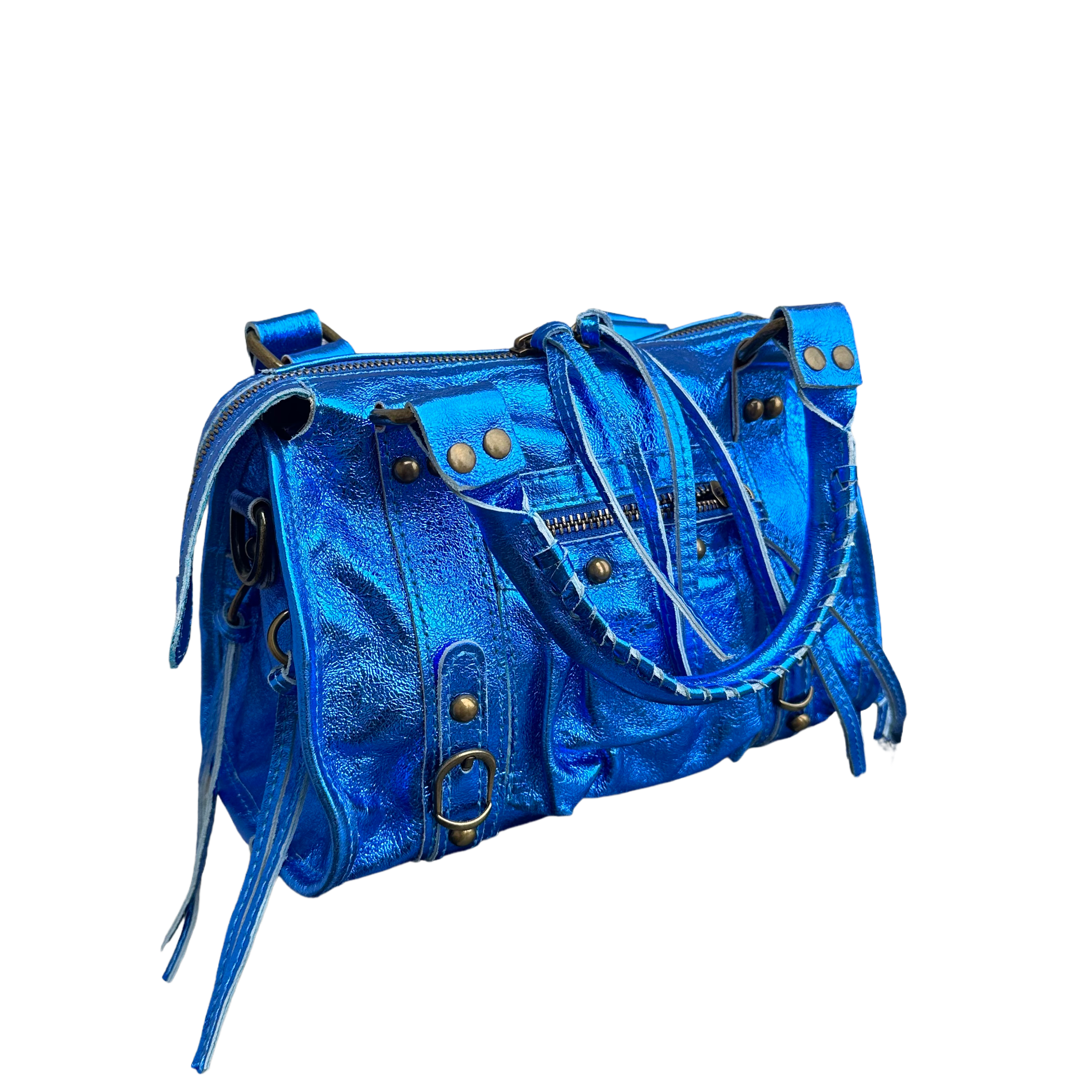 Liv Echt Leer Tas - Metallic Kobalt Blauw