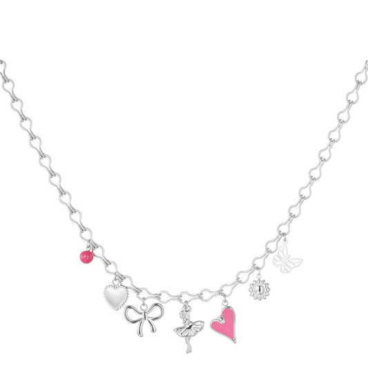 Figure Girly Pink Necklace - Silver