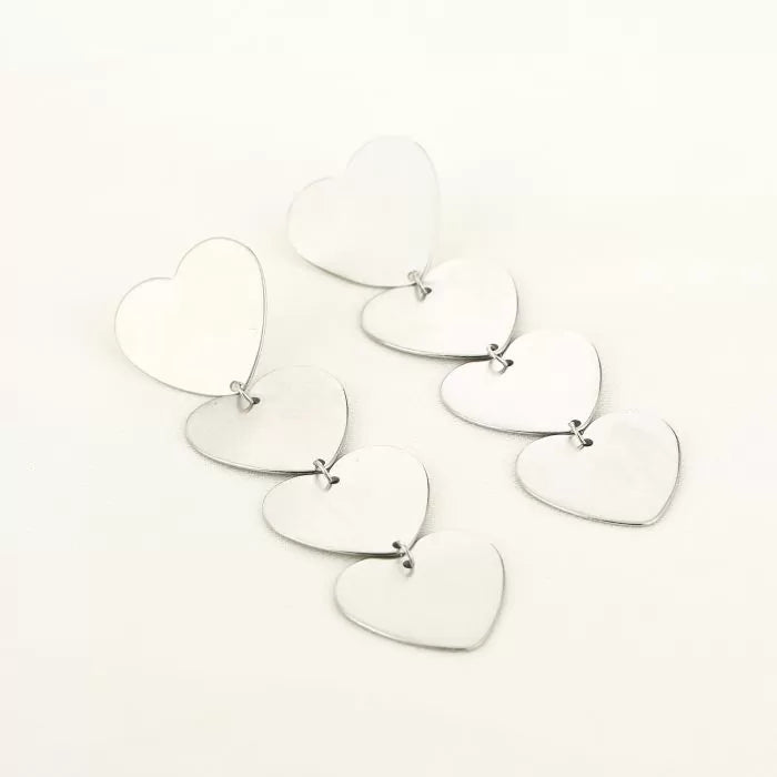 Statement Heart Earrings - Silver