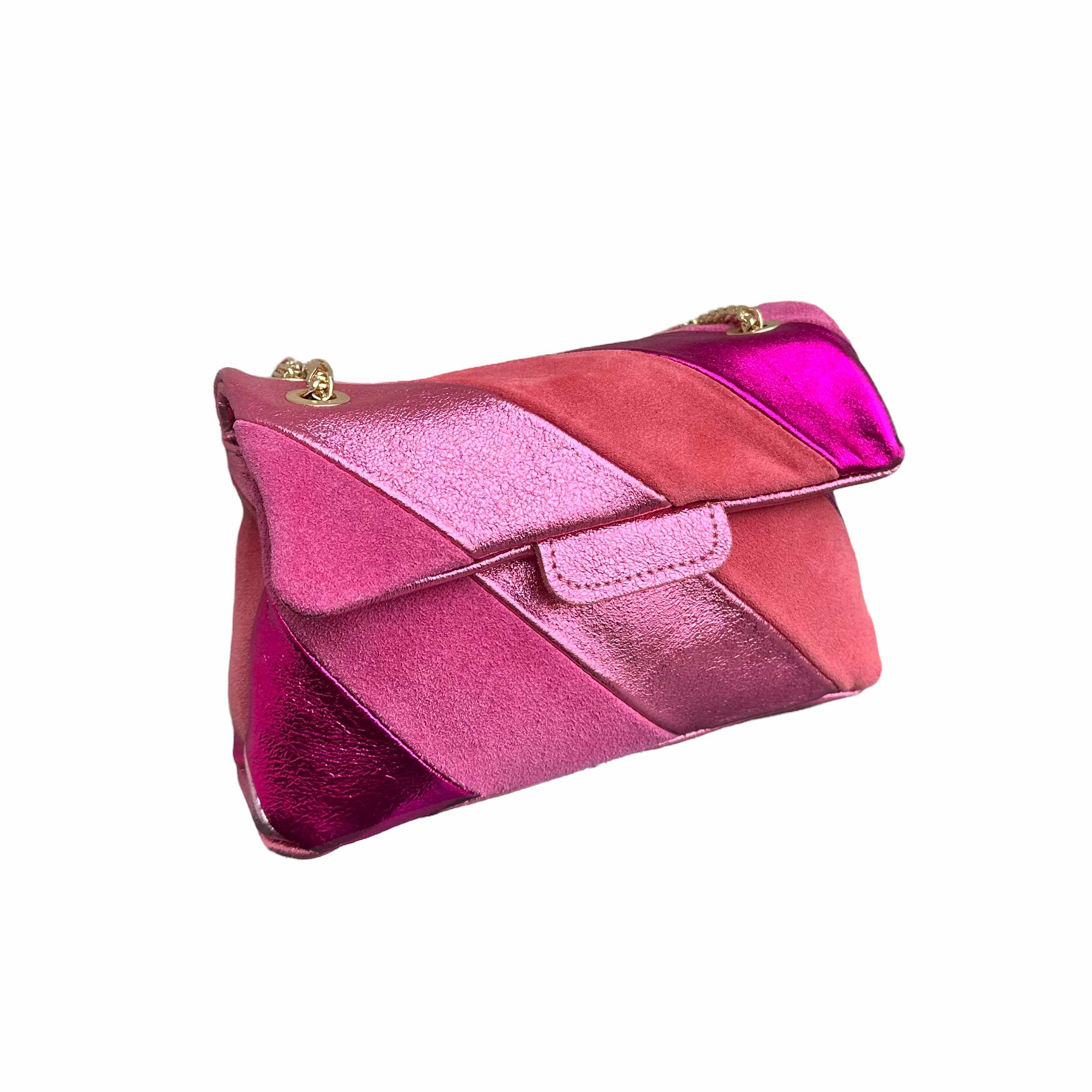 Tas Metallic Regenboog Donker Roze - Echt Leer