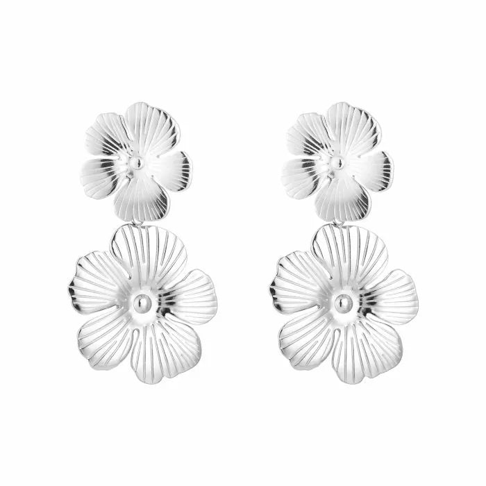 Double Flower Earrings - Silver