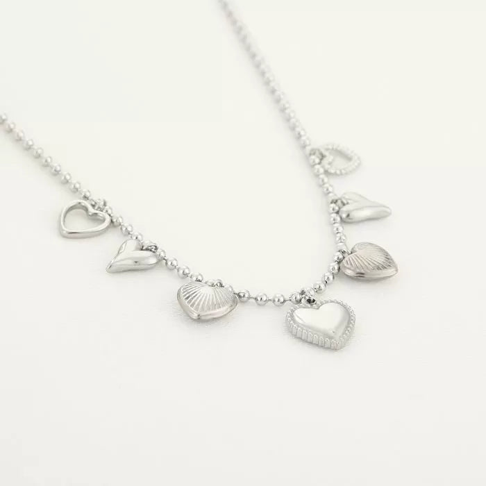 Bedels Straight Hearts Necklace - Silver