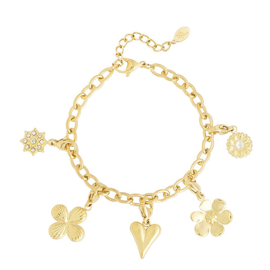 Figure Heart Flower Bracelet - Gold