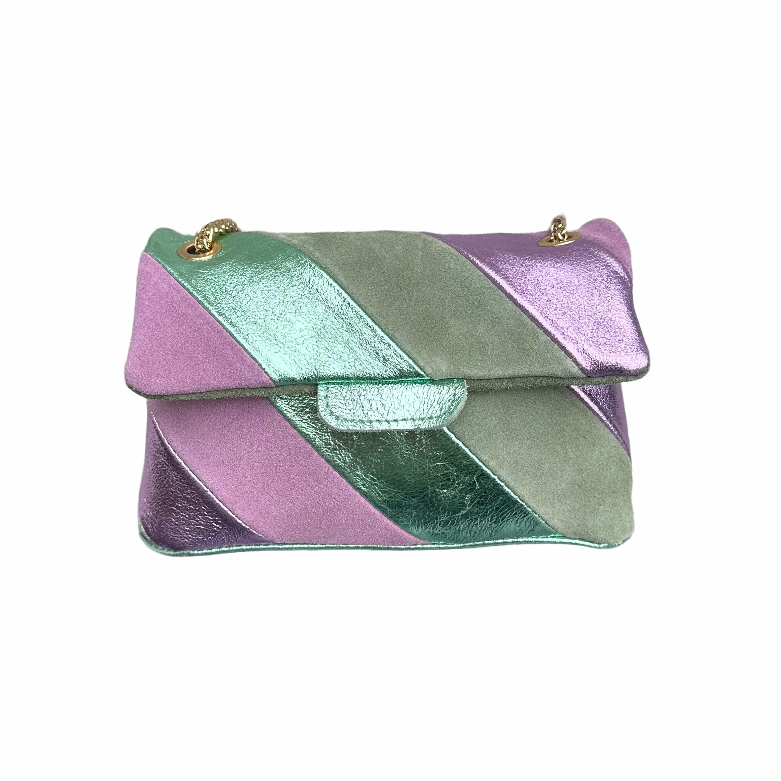 Tas Metallic Regenboog Lila Mint - Echt Leer