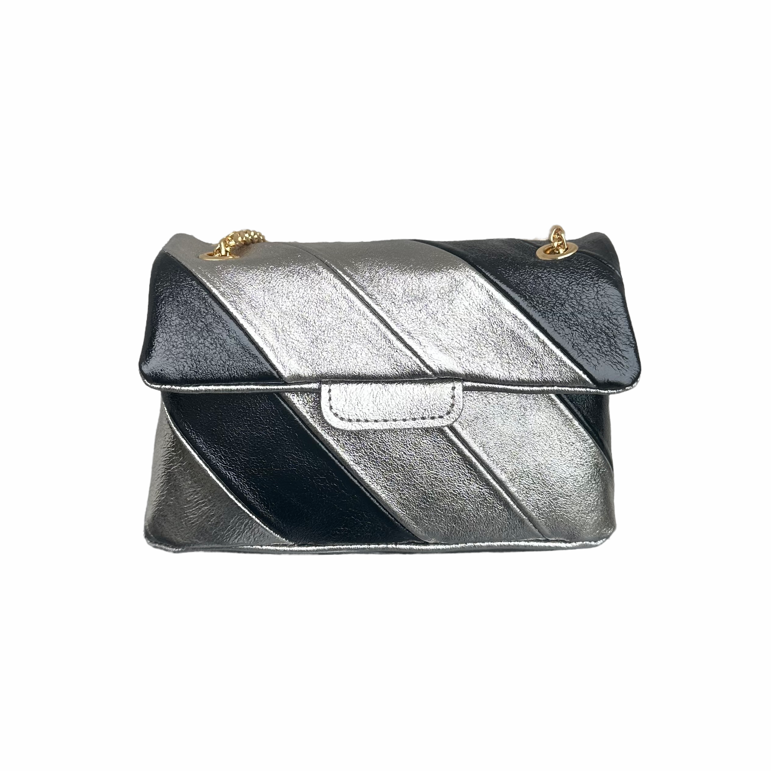 Tas Metallic Regenboog Zilver - Echt Leer