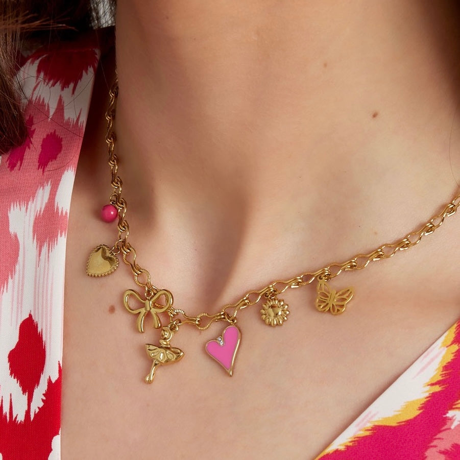 Figure Girly Pink Necklace - Gold - Sieradenbycelin Sieradenbycelin Sieradenbycelin