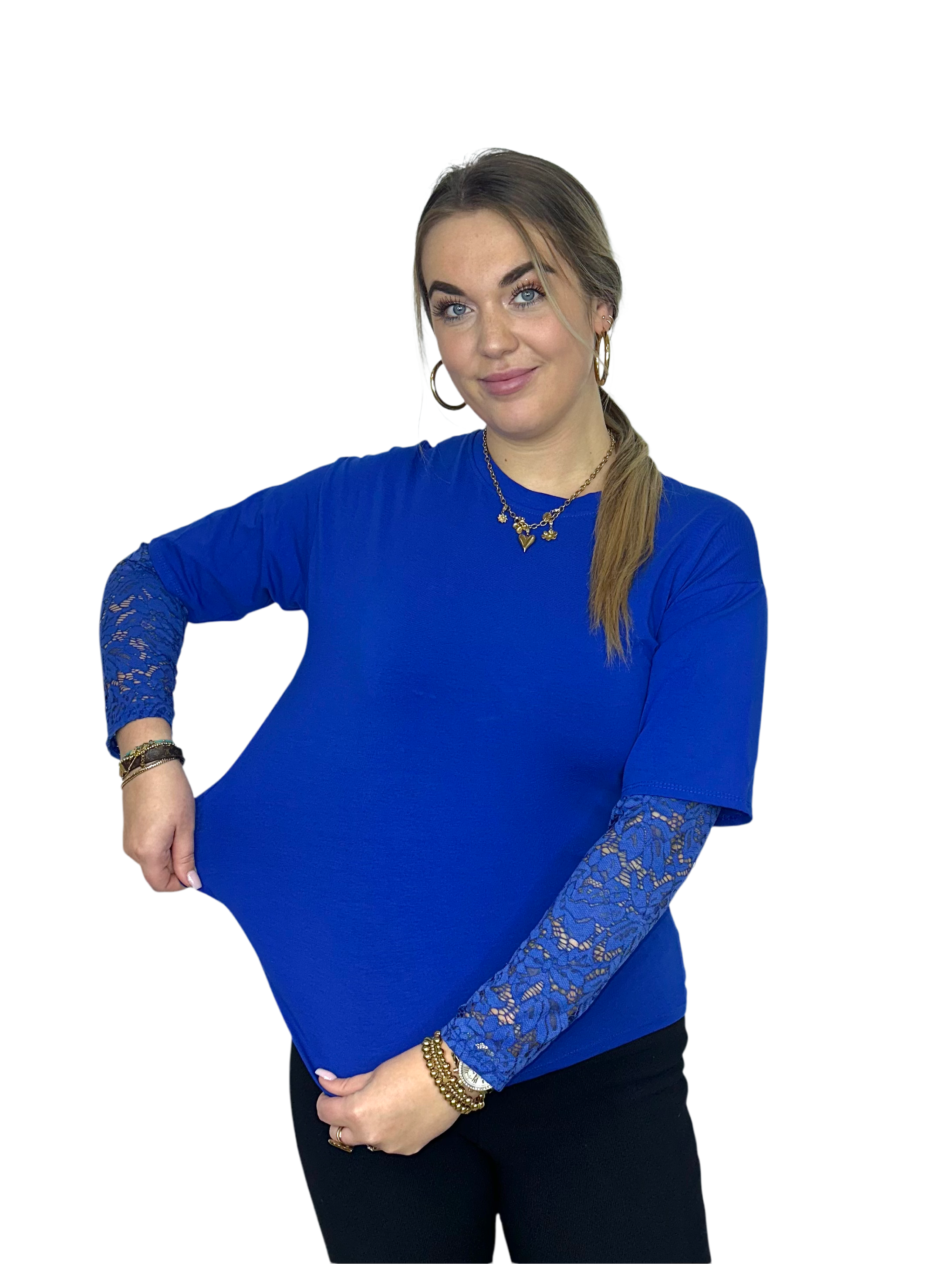 T-Shirt met Kant Ambika - Kobalt Blauw