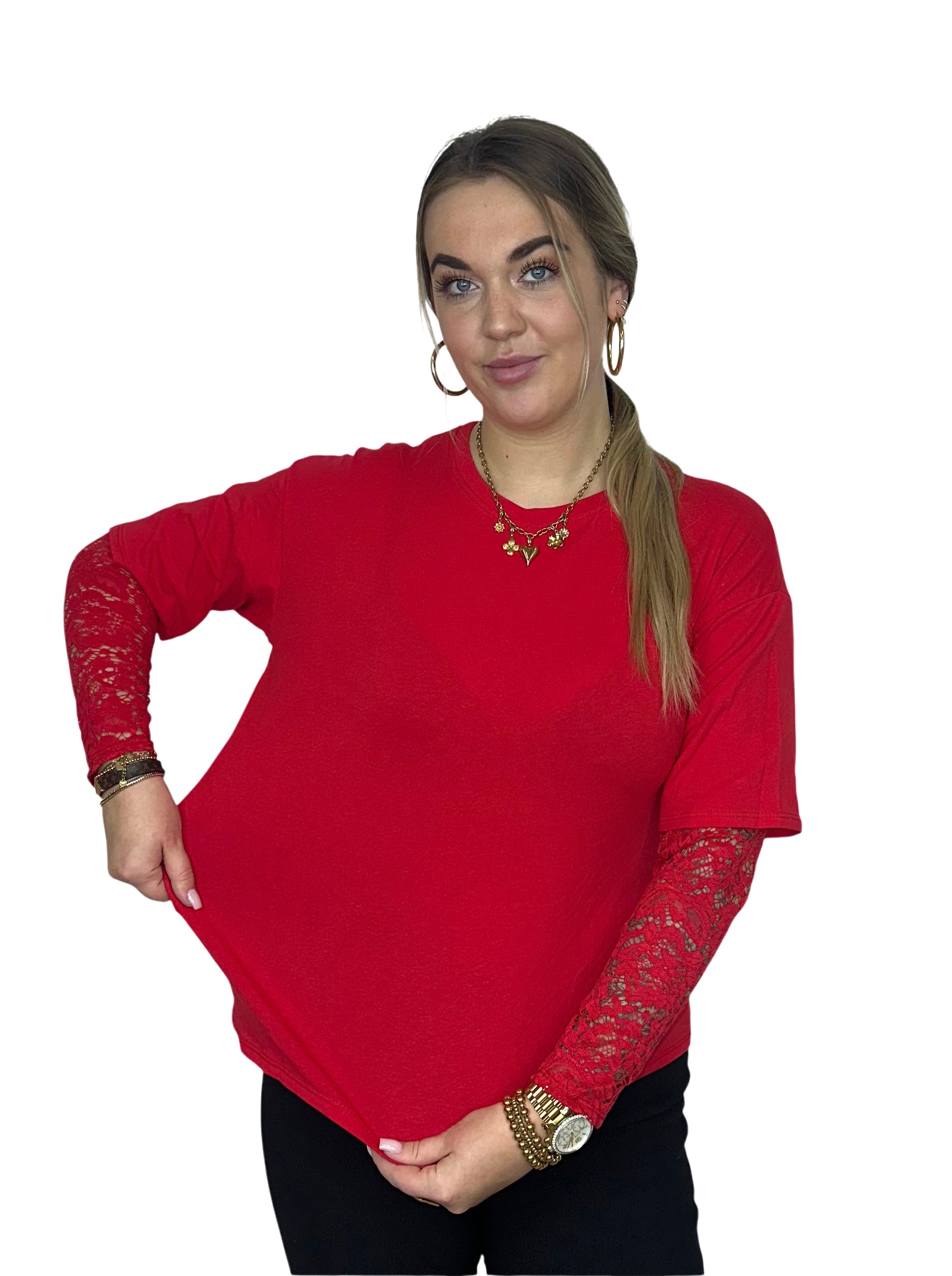 T-Shirt met Kant Ambika - Rood