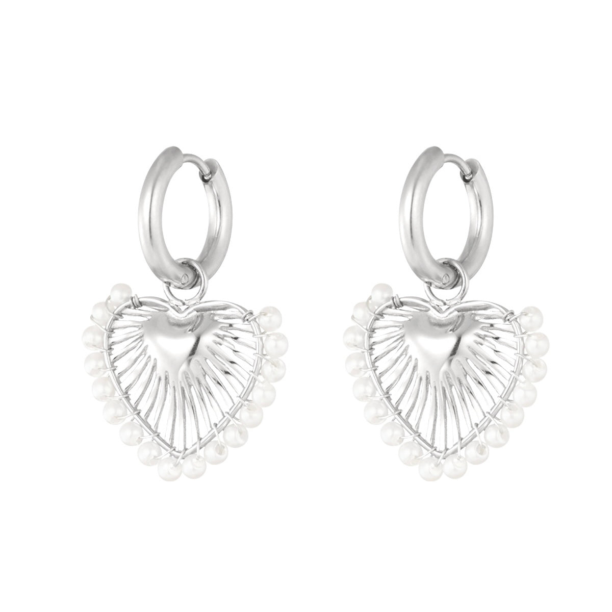 Basic Heart Parel Earrings - Silver