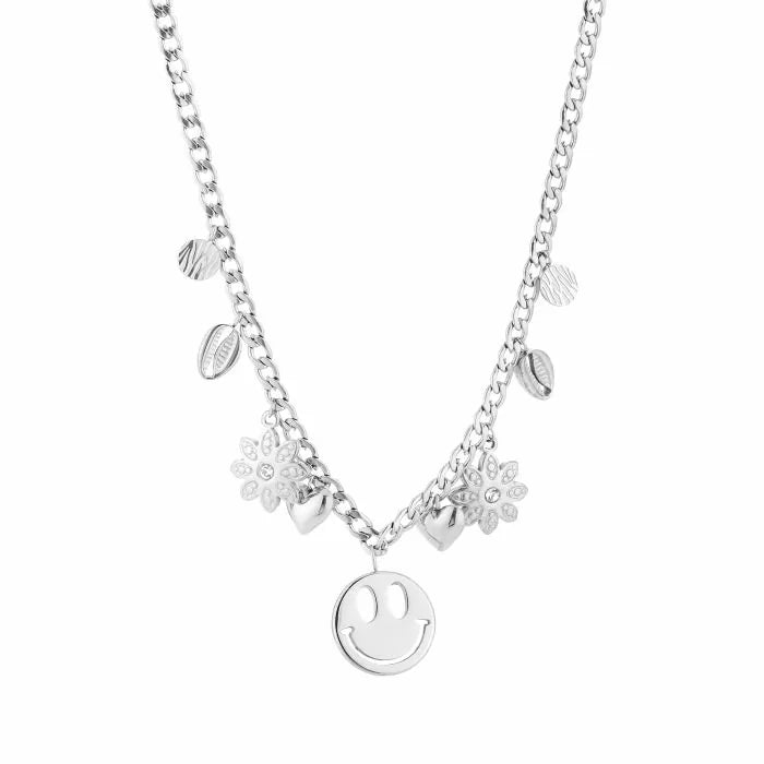 Happy Smiley Necklace - Silver