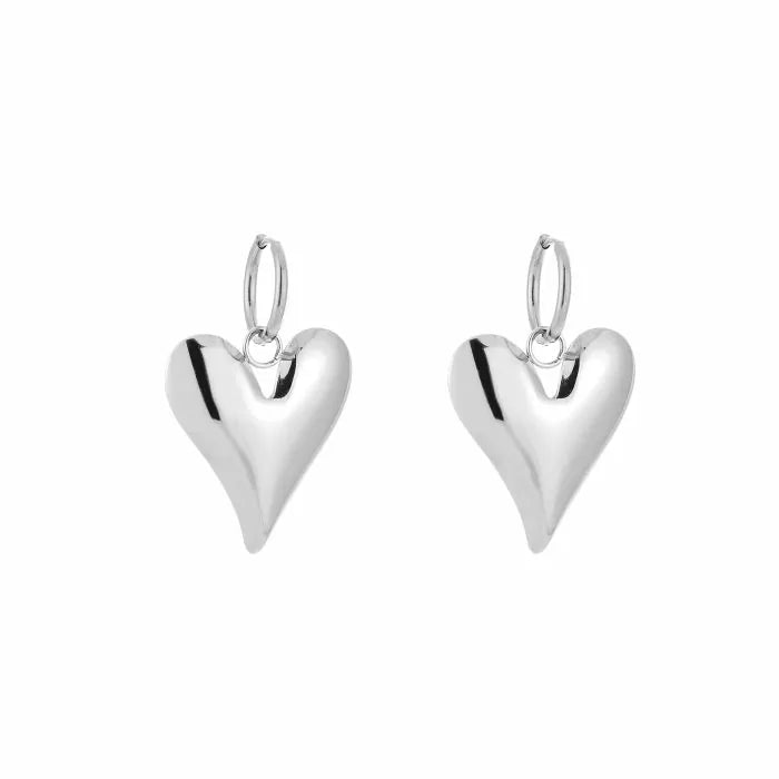 Big Heart Earrings - Silver