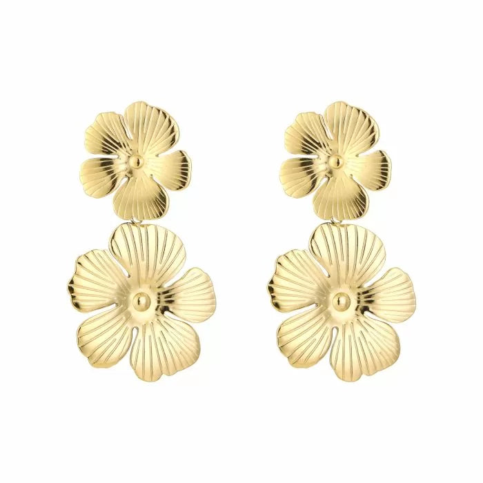 Double Flower Earrings - Gold