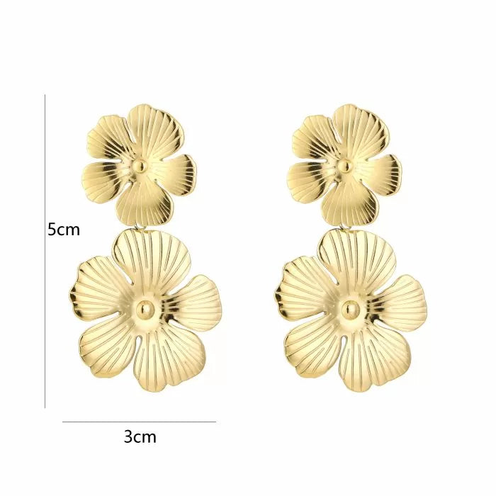 Double Flower Earrings - Gold