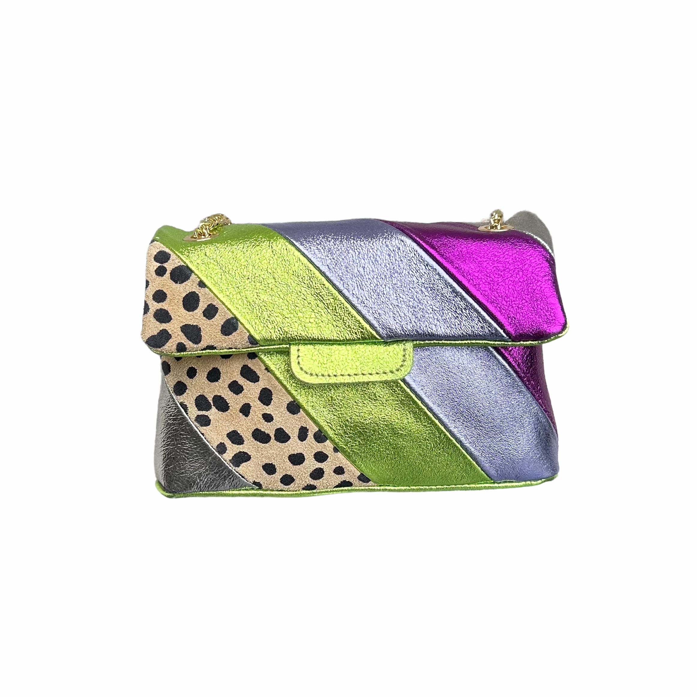 Tas Metallic Regenboog Cheetah Groen - Echt Leer