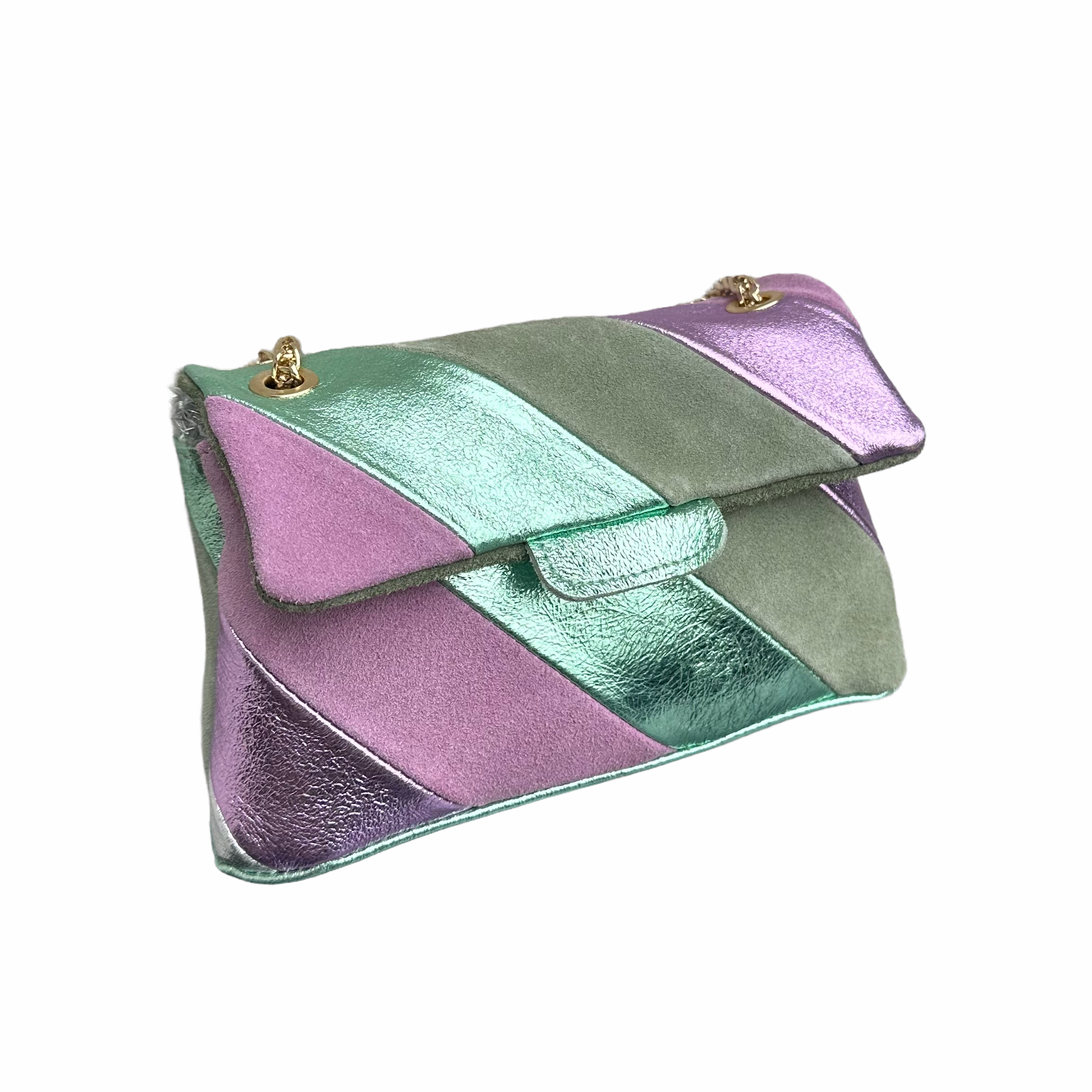 Tas Metallic Regenboog Lila Mint - Echt Leer