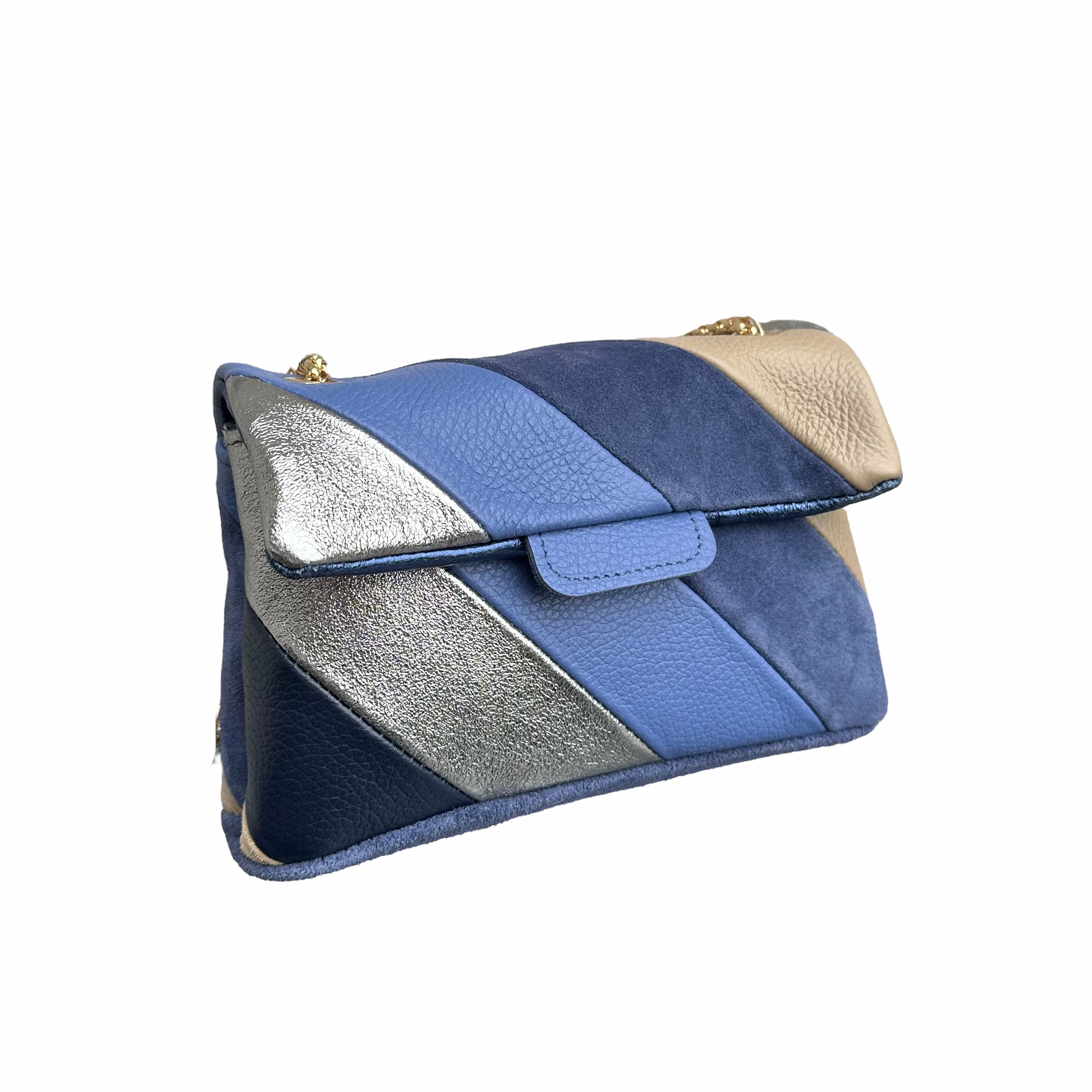 Tas Metallic Regenboog Classic Blauw  - Echt Leer