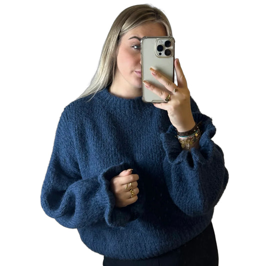 Ruffel Sleeve Knit - Denim Blauw