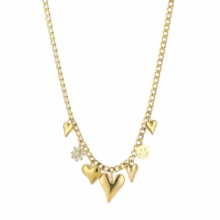 Figure Smile Charms Necklace - Gold