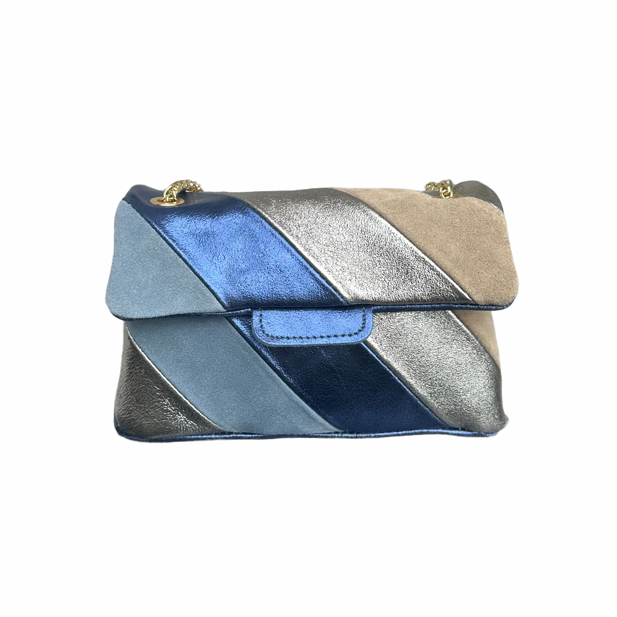 Tas Metallic Regenboog Blauw Beige - Echt Leer