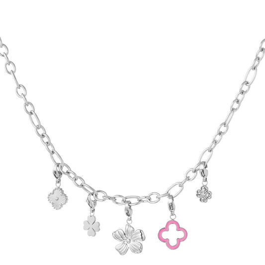 Figure Heart Flower Necklace - Silver