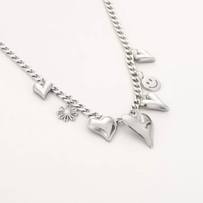 Figure Smile Charms Necklace - Silver