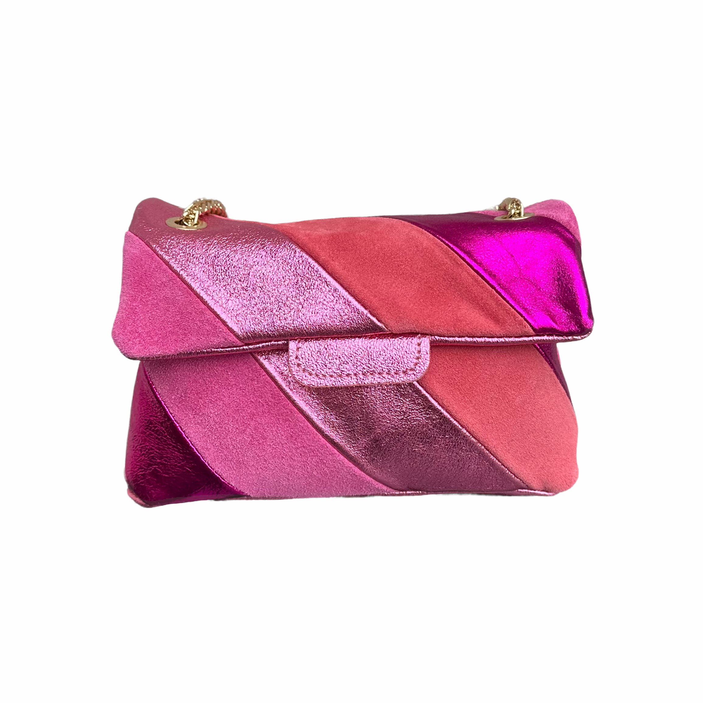 Tas Metallic Regenboog Donker Roze - Echt Leer