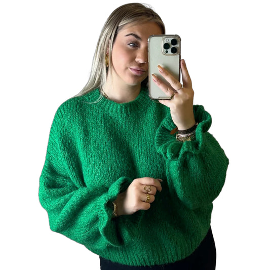 Ruffel Sleeve Knit - Groen