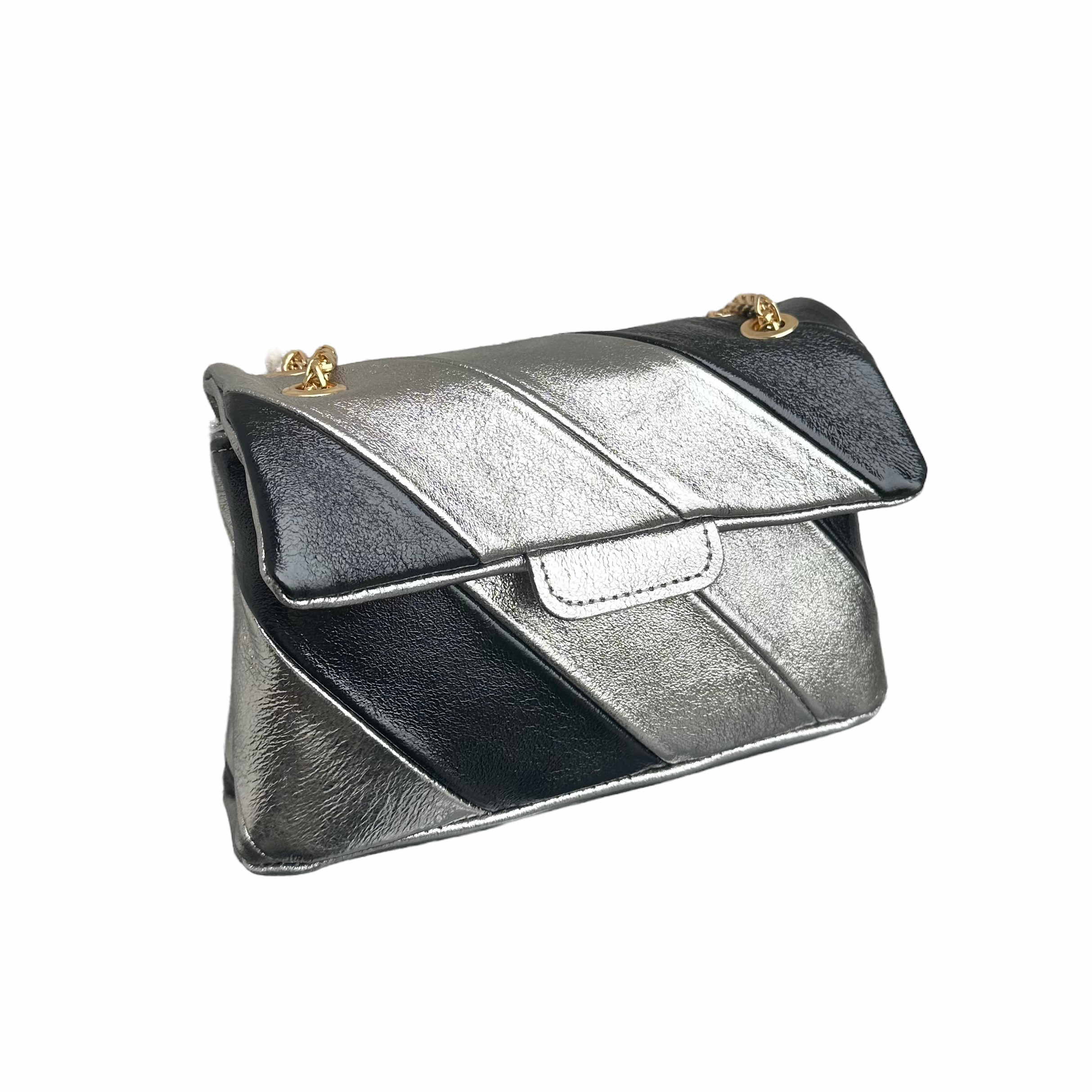 Tas Metallic Regenboog Zilver - Echt Leer