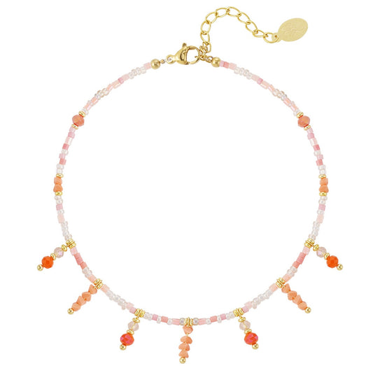 Beads Pink Anklet - Gold