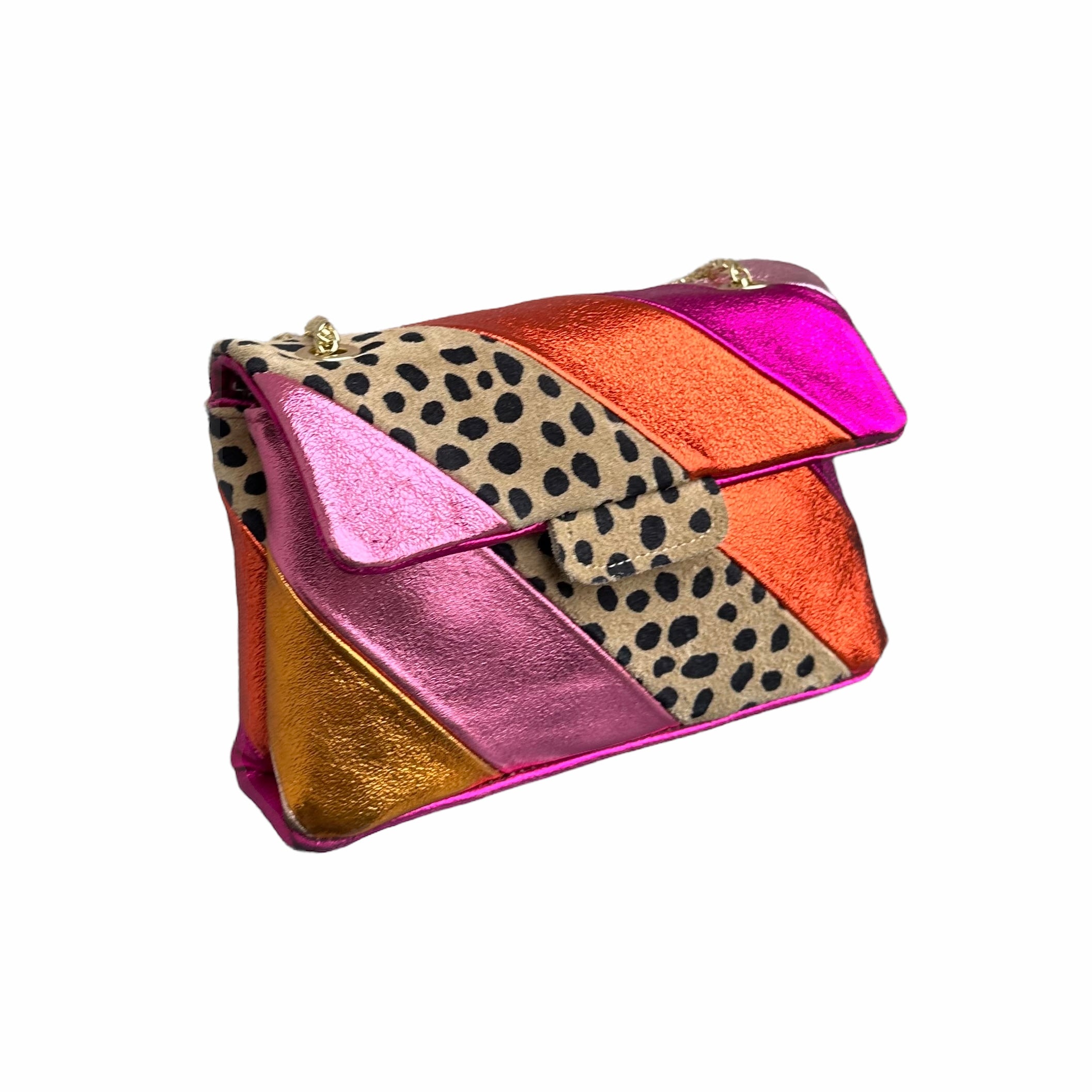 Tas Metallic Regenboog Cheetah Roze - Echt Leer