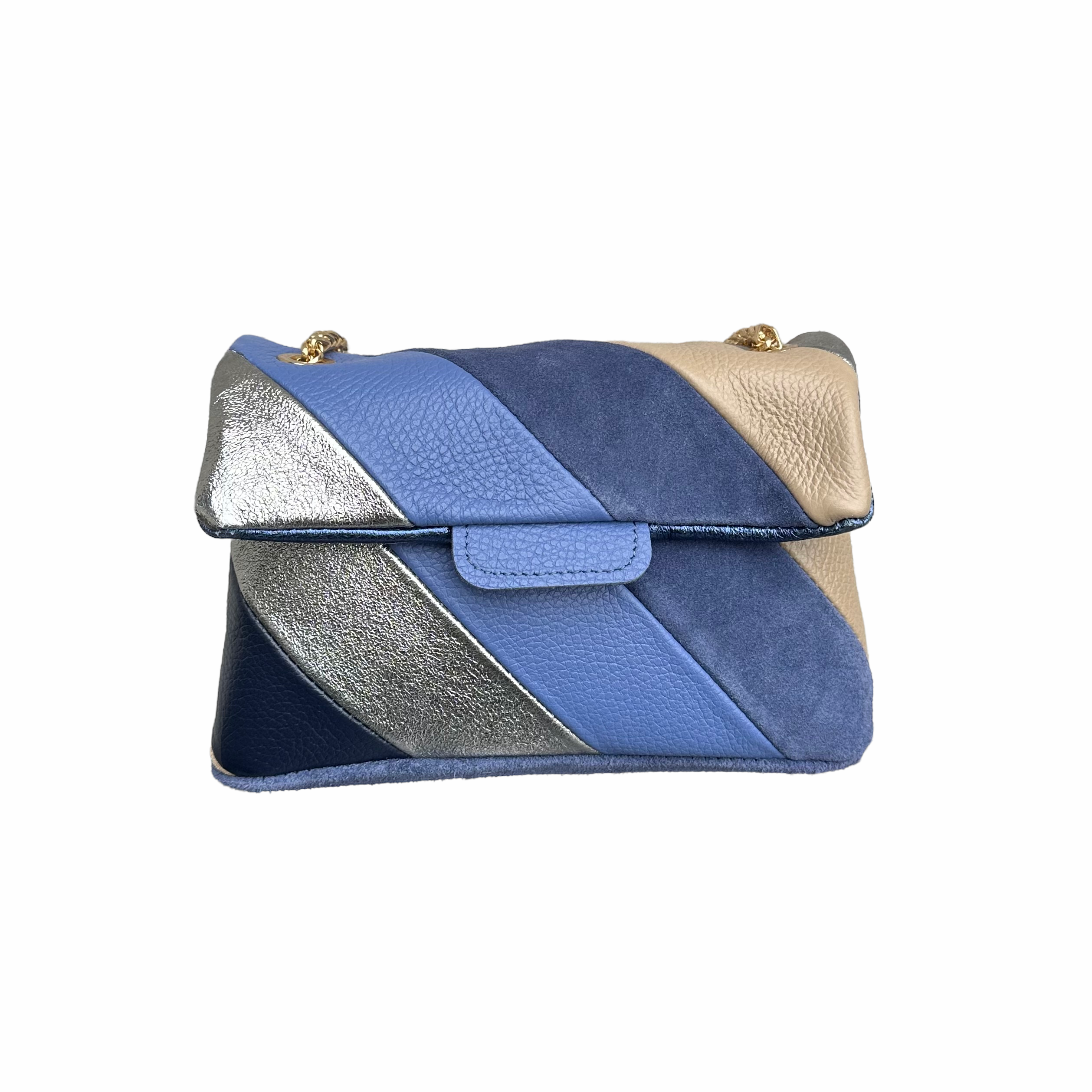 Tas Metallic Regenboog Classic Blauw  - Echt Leer