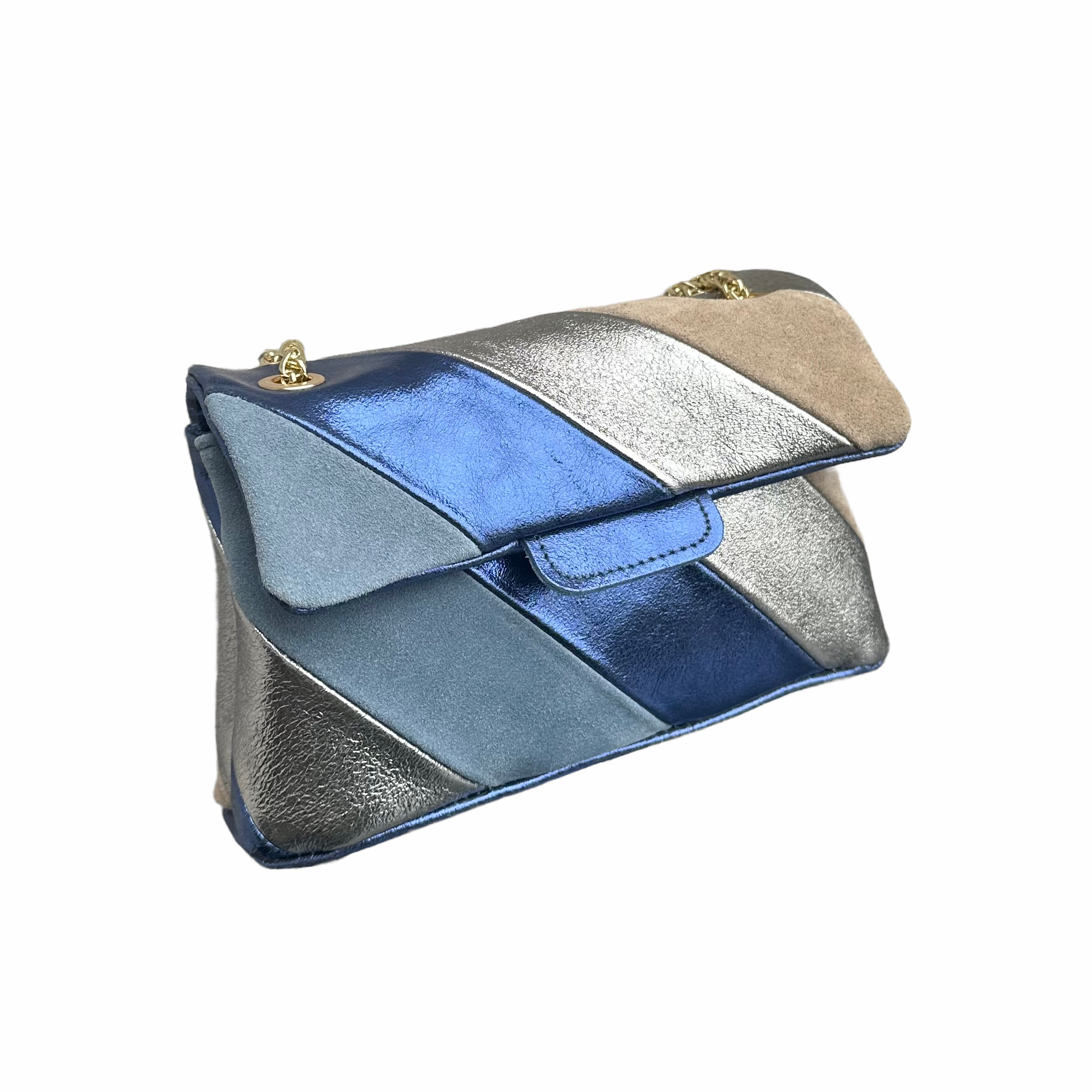 Tas Metallic Regenboog Blauw Beige - Echt Leer