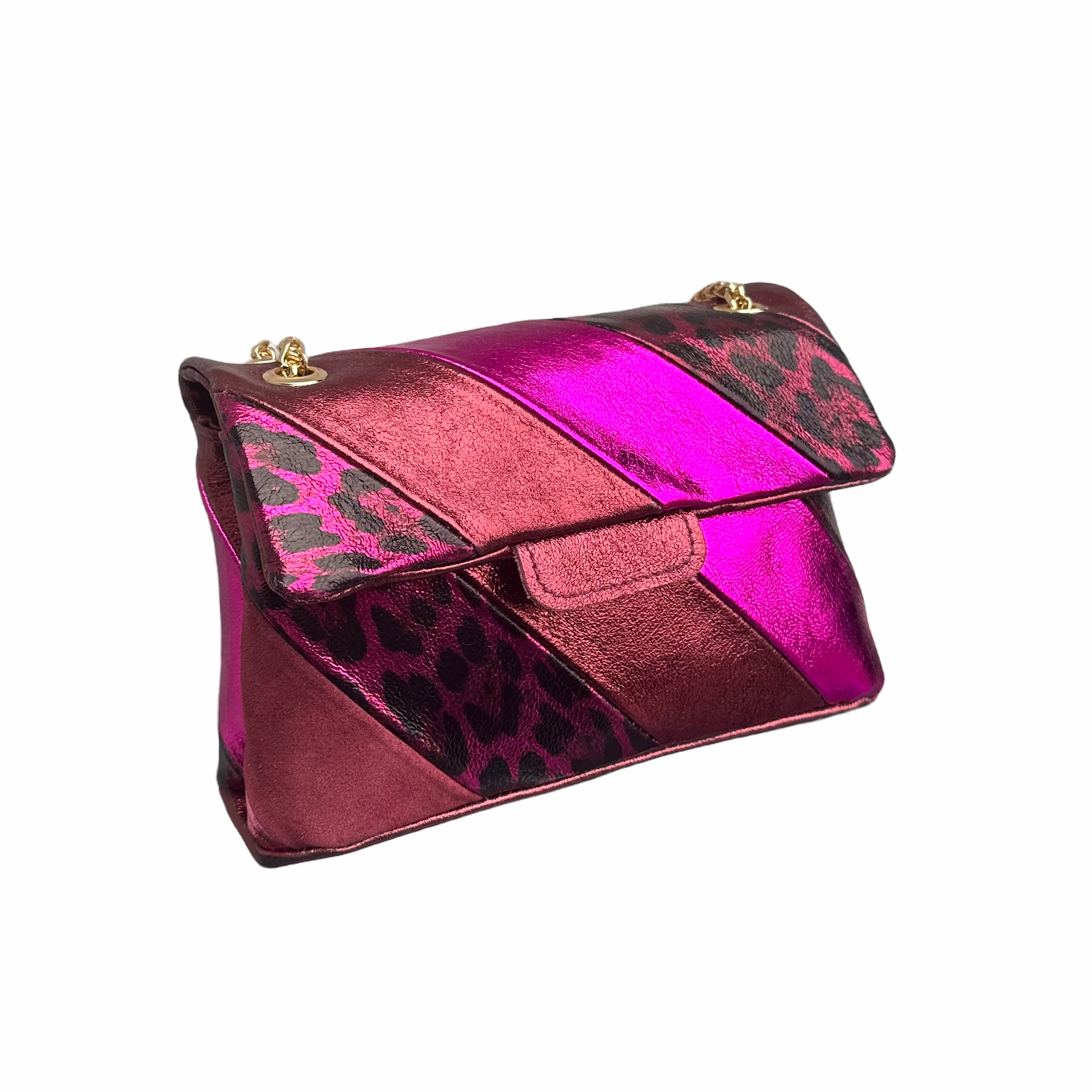 Tas Metallic Regenboog Panter Fuchsia - Echt Leer