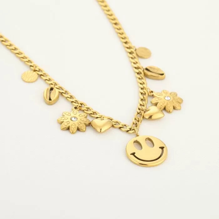 Happy Smiley Necklace - Gold